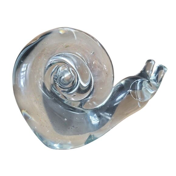 Vintage Clear Art Glass Snail Paperweight Hand Blown Reflective Adult's 3" Rose - Picture 1 of 8